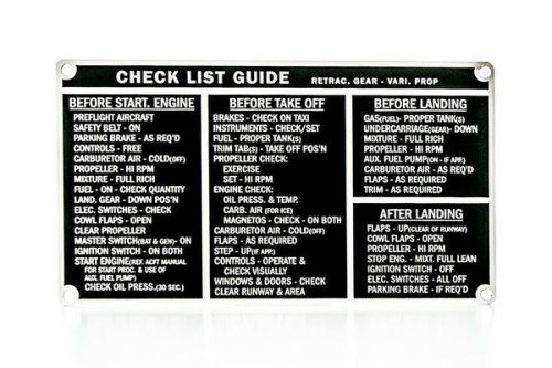 Checklist- on aluminum stock, single engine  retrac. gear &amp; vari. prop. ckl-0106