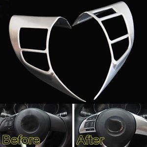 2pcs chrome abs steering wheel audio switch panel cover insert trim for cx-5 cx5