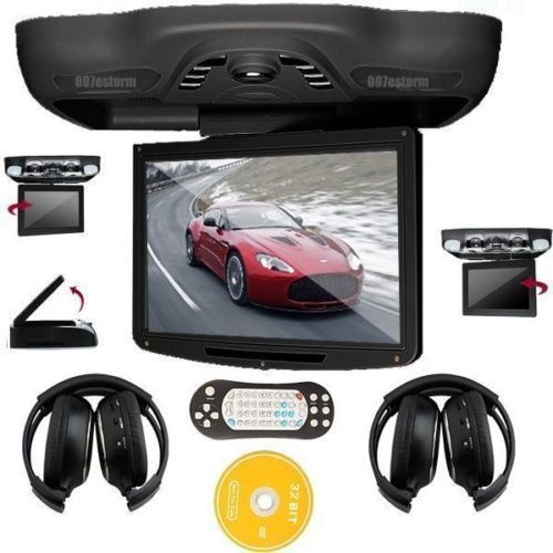 12.1&#034;hd car roof mount dvd cd player flip down monitor sd games fm +headphones