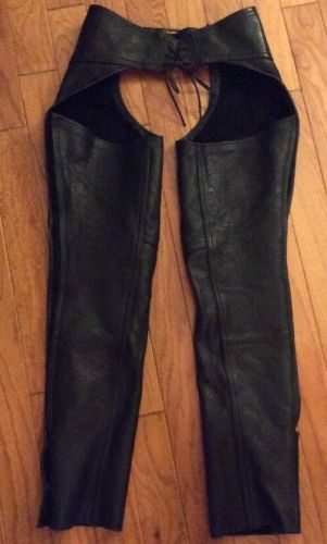 Ready to ride women&#039;s zip-off, black leather chaps by u.s. made co...sz: xs
