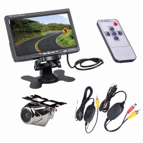 7&#034; lcd screen car rear view backup mirror monitor+wireless reverse ir camera kit