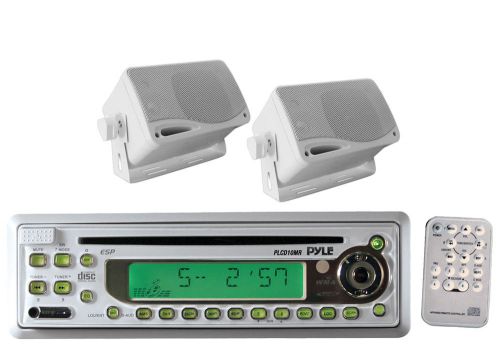 Marine 3.5&#034; white mini box speakers, pyle plcd10mr cd aux am fm marine receiver