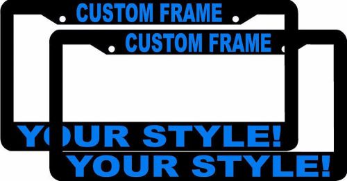2 personalized black light blue letters (metal) customized license plate frame
