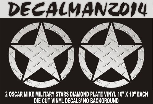 2 oscar mike military stars diamond plate vinyl 10&#034; x 10&#034; each jk jku lj tj jeep