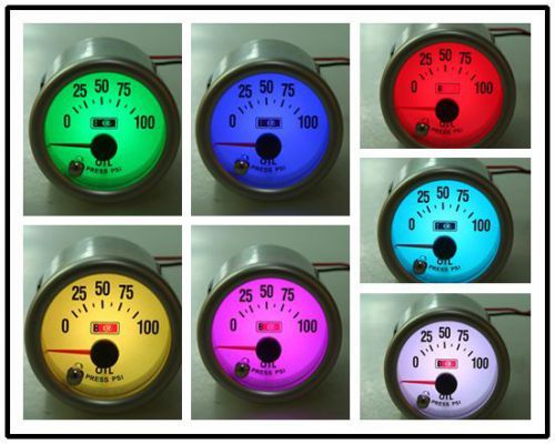 Silver white 2&#034; 52mm car truck vehicle oil press pressure 0~100psi gauge meter