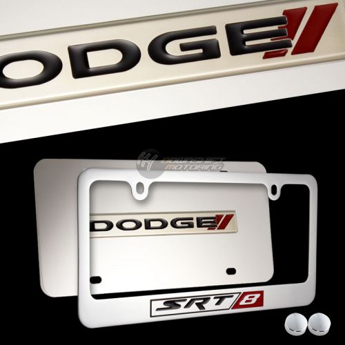 Dodge srt-8 mirror stainless steel license plate frame w/ cap- 2pcs front &amp; back