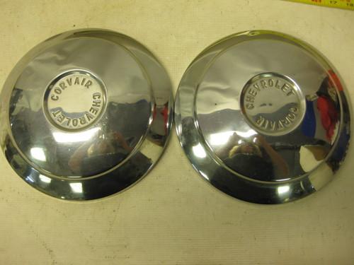 2 vintage 1960 chevrolet corvair chrome hubcaps, dog dish style