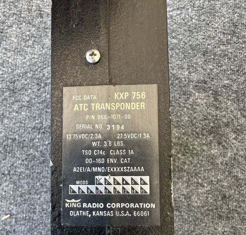 King radio model kxp-756 atc transponder (part no. 066-1071-00)