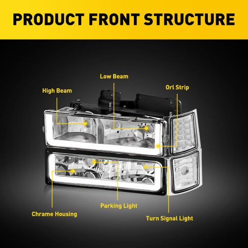 For 1994-1998 Silverado C10 C/K 1500 2500 Headlights DRL LED Bar+Bumper Lamp 2PC, US $139.99, image 10
