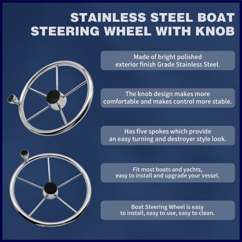 Alastin Stainless Steel 13 inch Steering Wheel with Knob for Marine Boat Yacht, US $111.69, image 8