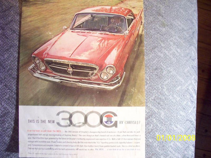 1961 chrysler 300-"g" in rare, orig.11 x8.5 ad from 11/60! frame it as a gift!