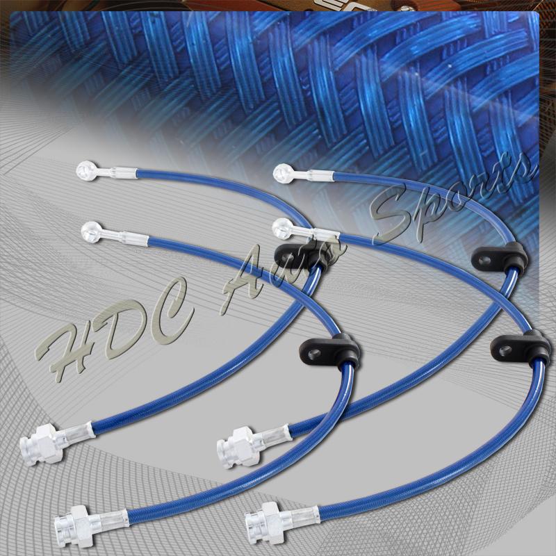 01-06 bmw e46 3 series front + rear stainless steel brake line hose kit - blue