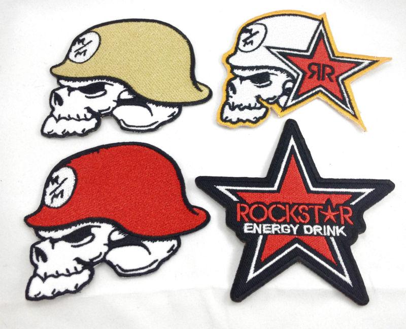 4 pcs rockstar metal mulisha embroidered patches decal,emblems motors car racing