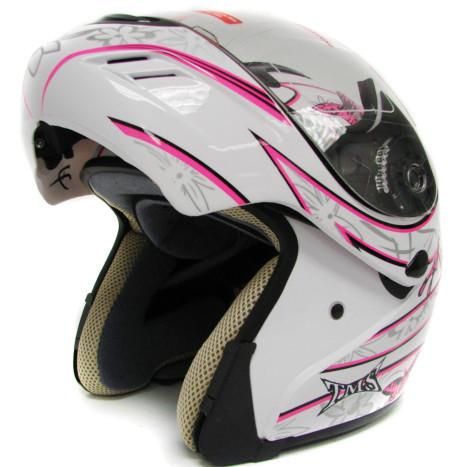 Pink butterfly modular flip up full face motorcycle helmet dot ~m