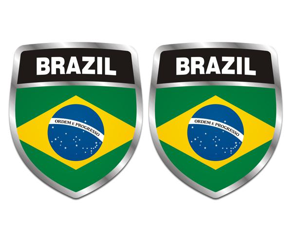 Brazil flag shield decal set 4"x3.4" brazilian vinyl bumper sticker zu1