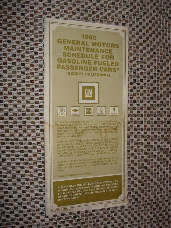 Sell 1980 PONTIAC OWNERS MAINT. SCHEDULE MANUAL FIREBIRD WOW in Carl