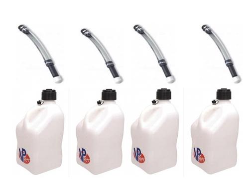 4 pk white vp 5 gallon racing fuel jug gas can & 4 deluxe hoses imca nhra jerry