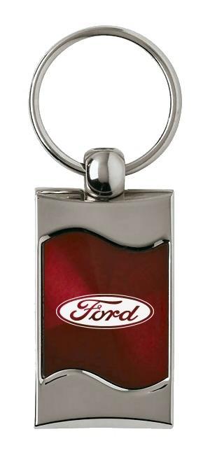 Ford burgundy rectangular wave metal key chain ring tag key fob logo lanyard