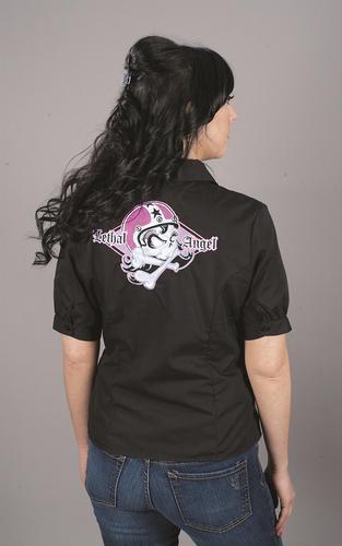 Work shirt button down black lethal threat rat pickup women's lg