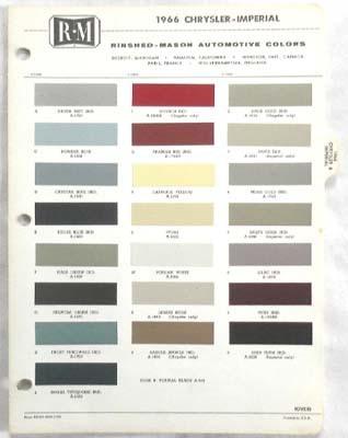 1966 chrysler and imperial r-m color paint chip chart all models original mopar