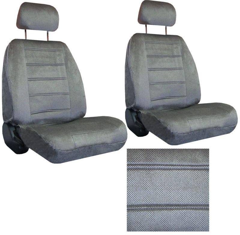 Grey gray interwoven weave car seat covers 2 seatcovers w/ 2 head rests #2