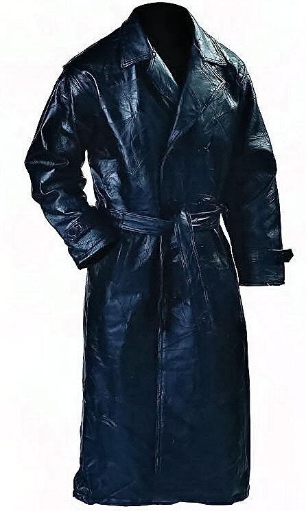 Mens new genuine leather trench coat jacket long sz 2xl