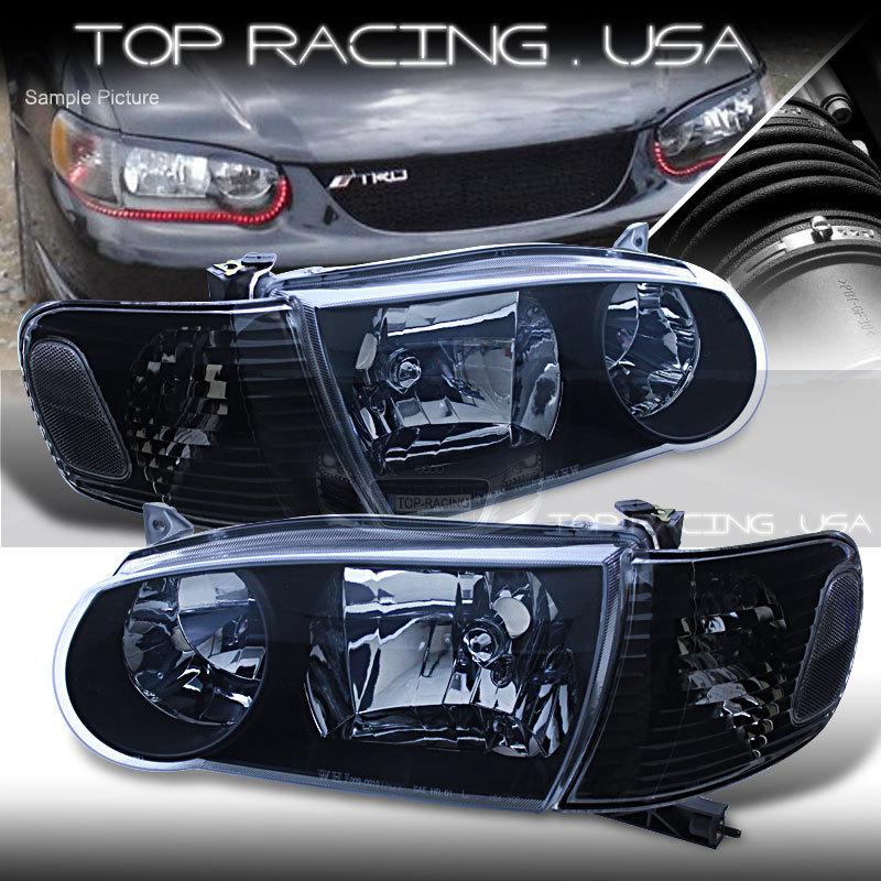 01-02 toyota corolla crystal style black headlights set w/ clear reflector