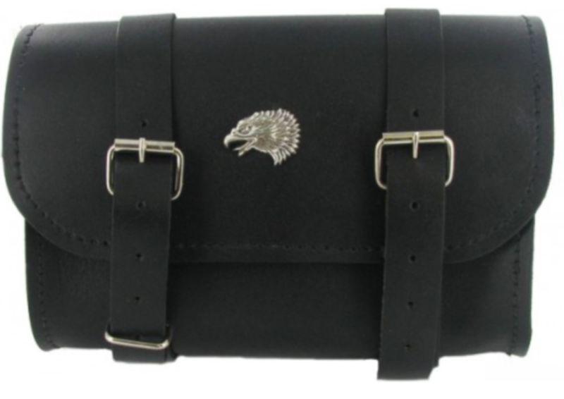 Leather motorcycle strap-on toolbag accessory bag eagle head concho nwt