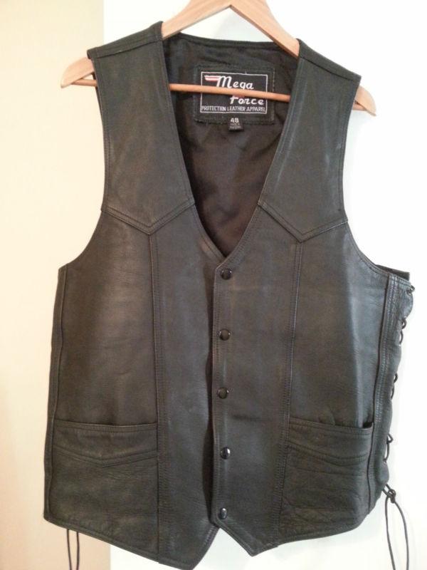 Mega force black leather vest biker mens size 48 nwot