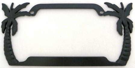 Palm trees die cast black painted license plate frame