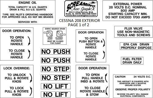 Cessna exterior placard kit 208 free shipping