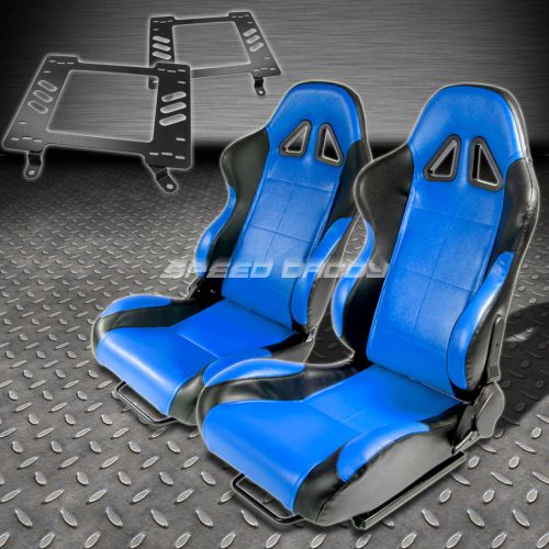 Pair type-5 reclining black blue woven racing seat+bracket for 63-72 chevelle