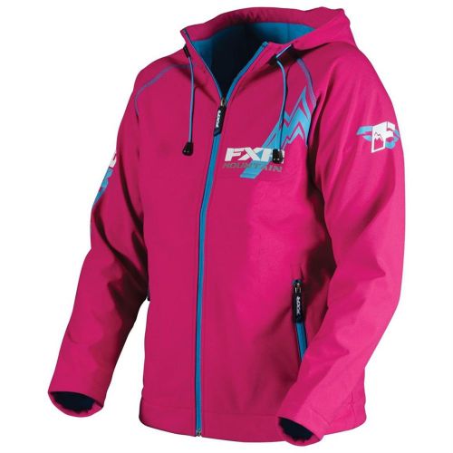 Fxr youth kids highland soft-shell jacket hoodie-fuchsia/cyan-6 -10- 12- 14 -new