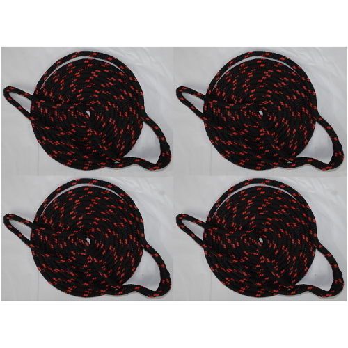 4 pack of 3/8 inch x 15 ft black double braid mfp mooring and docking lines