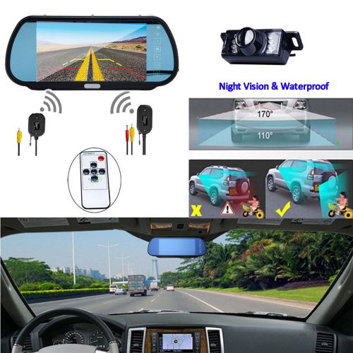 Wireless 7&#034; tft lcd rear view monitor mirror car reverse backup camera license