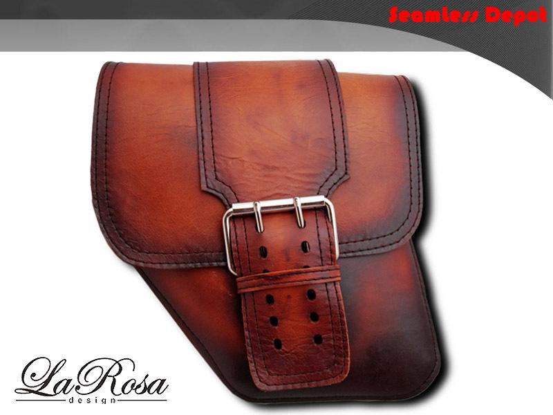 Larosa antique brown leather harley dyna wide glide solo strap left saddlebag