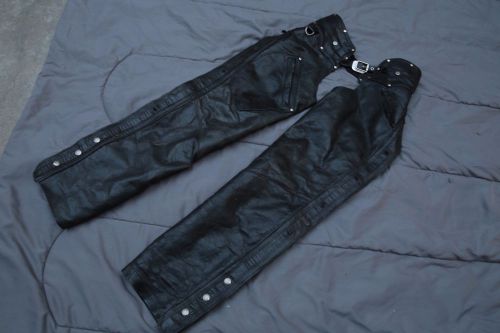 Harley davidson black leather motorcycle riding chaps pants men's size m usa