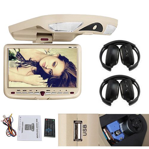 Beige  9&#034; flip down car dvd player monitor roof mount ovehead ir game fm