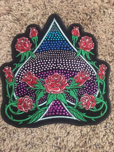 Leathers stud rhinestones multicolor rose &amp; spade patch 8" lady biker patch