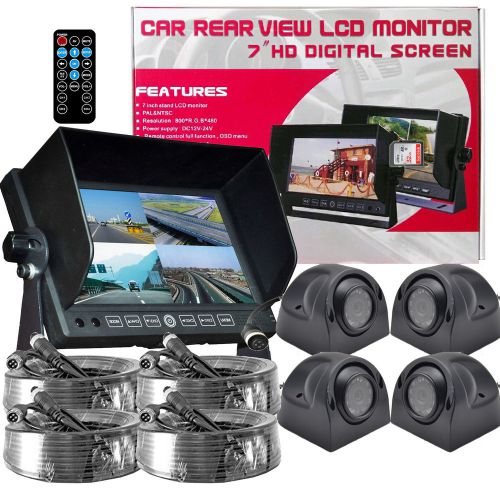 7&#034; quad split screen dvr monitor 4x truck trailer bus rv side view ccd camera