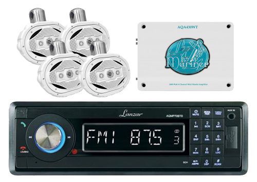 Aqmp70btb in-dash wireless marine radio w/mmc/usb+ wake board speakers+amplifier