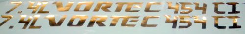 New 7.4l vortec 454ci new gold chrome hood bulge decals 15&#034; long