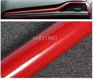 5d red 12&#034;x60&#034; ultra shiny gloss glossy carbon fiber vinyl wrap sticker decal