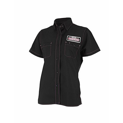 Yamaha oem women&#039;s black with pink contrast stitch shop shirt sm small