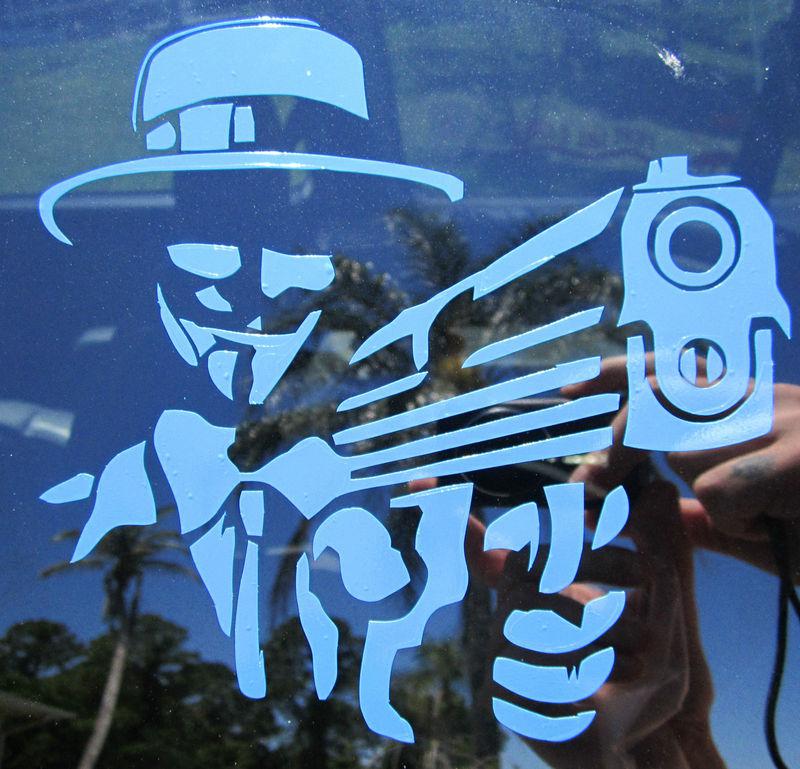 Anonymous mask w gun decal vinyl sticker anon 4chan 9gag 