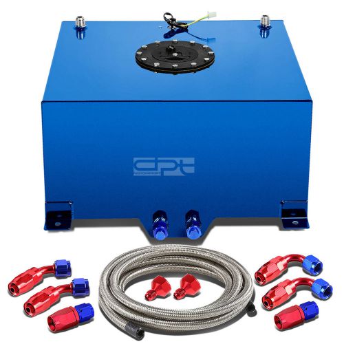 10 gallon blue aluminum fuel cell gas tank+cap+level sender+steel oil feed kit
