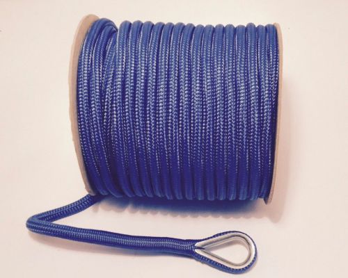 Anchor line 3/8&#034;x 50ft blue double braid nylon rope dock mooring made in the usa