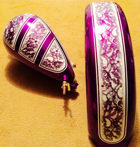 Custom alien wasp peanut gas tank 6" rear fender tins custom purlpe paint set