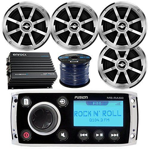 Fusion msra50 bluetooth marine stereo, 4x 6.5&#034; speaker, 400w amp, 50-ft wire