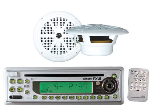 Pyle marine aux cd am fm receiver,2 plmr61w white marine 6.5&#034; 120w boat speakers